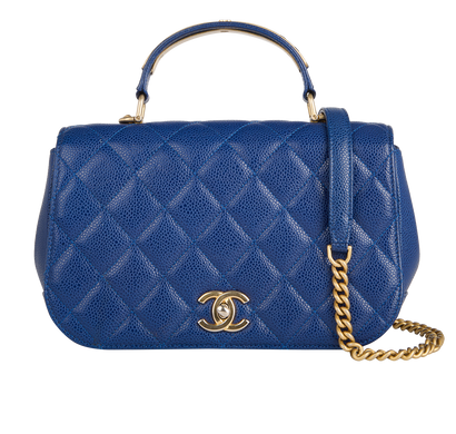 Top Handle Round Flap, &pound;2,600, Handbags, Blue, Caviar Leather, Front view